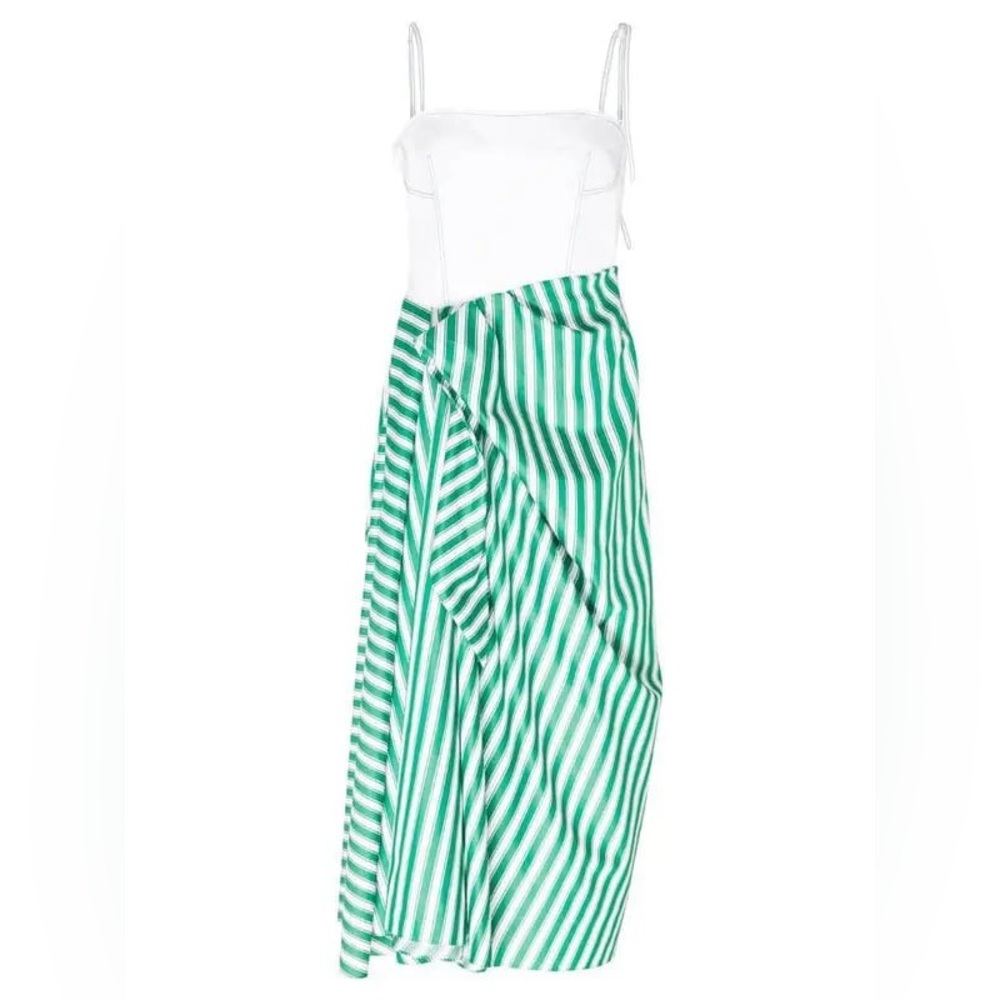 Rosie Assoulin Green and White Striped Dress